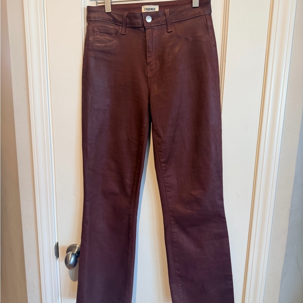 L'AGENCE Kendra Coated Chocolate Flare Pants - Picture 2 of 12